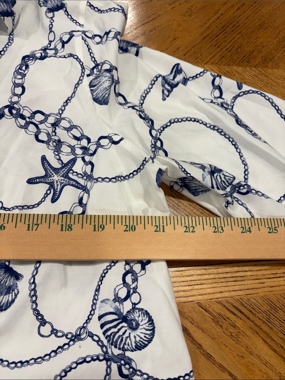 Chico's No Iron Seashell Tie-Front Top Nautical Blue White Blouse Size 2 Large - Picture 8 of 12